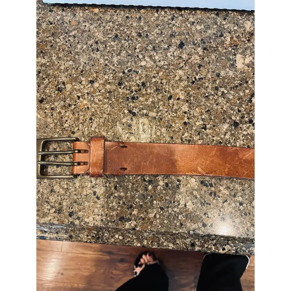 Vintage Y2K IZOD 2 Prong Brass Brown Leather Belt Size 40